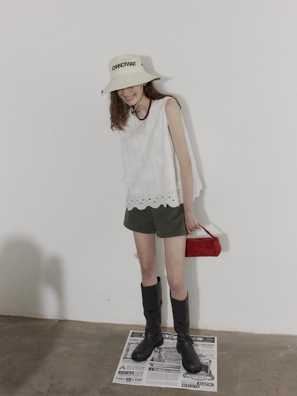 Lofi choose Breathable Pure Cotton Embroidered Loose Fit Commuter Women White Tank Tops