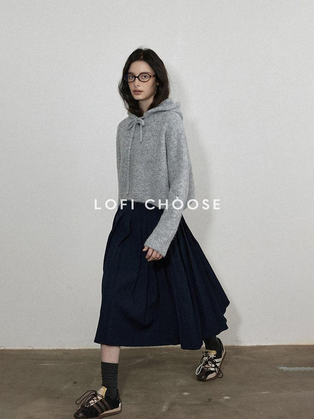 Lofi choose Stretch High Waist A Line Solid Navy Casual Skirt For Young Women Midi Skirts