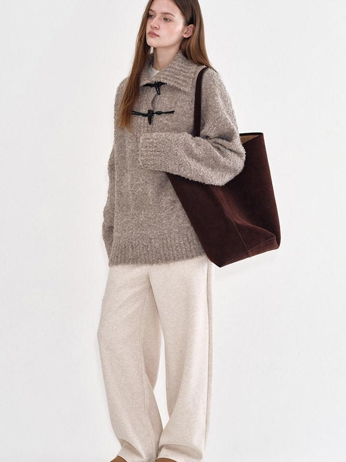 fano Soft Knit Polyester Beige Natural Waist Casual Wide Leg Women Sweatpants