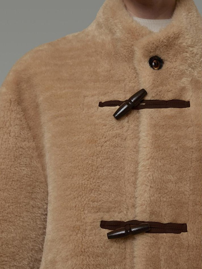 unspoken Warm Fur Lined Oversized Stand Collar Khaki Women Short Coat