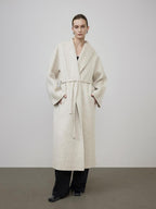unspoken Warm Wool Rabbit Silk Blend Tie Waist Straight Cut Minimal Commuter Long Coats