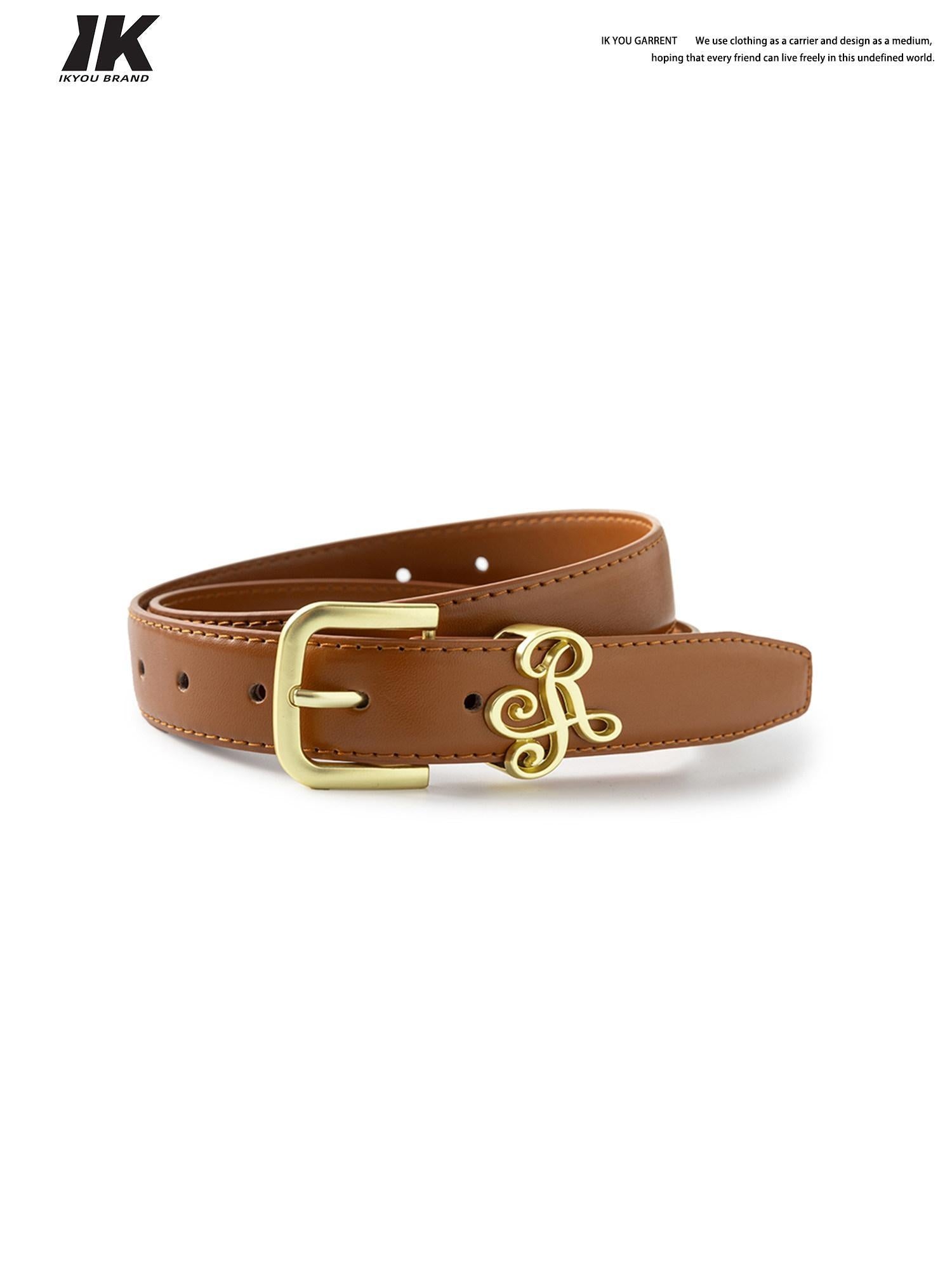 ikyou Slim Genuine Split Leather Plain Pin Buckle Versatile Women Casual Belts