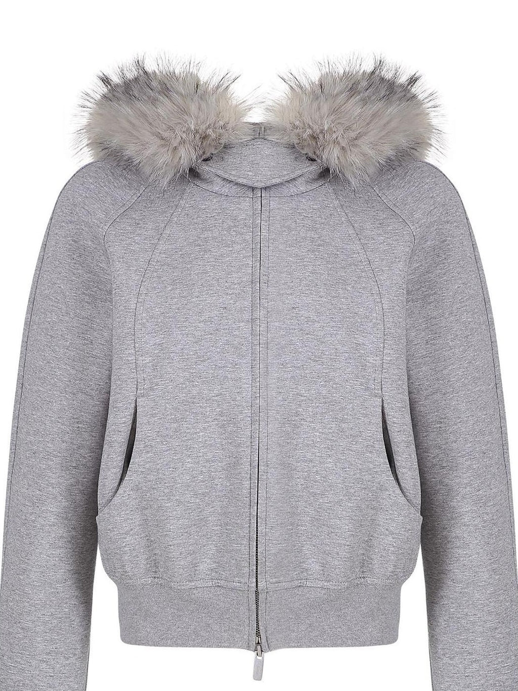 fano Detachable Zip Windproof Short Loose Casual Women Apple Shape Heather Gray Hoodie