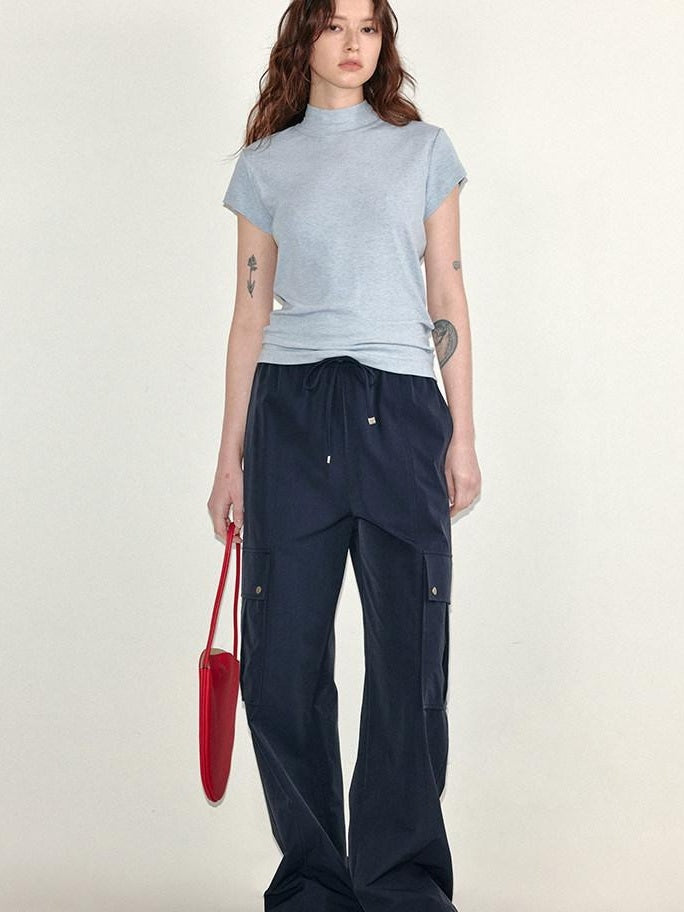 fano Stretch Slim Korean Commuter Mock Neck Women Short Sleeve T-Shirts