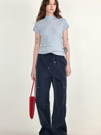 fano Stretch Slim Korean Commuter Mock Neck Women Short Sleeve T-Shirts