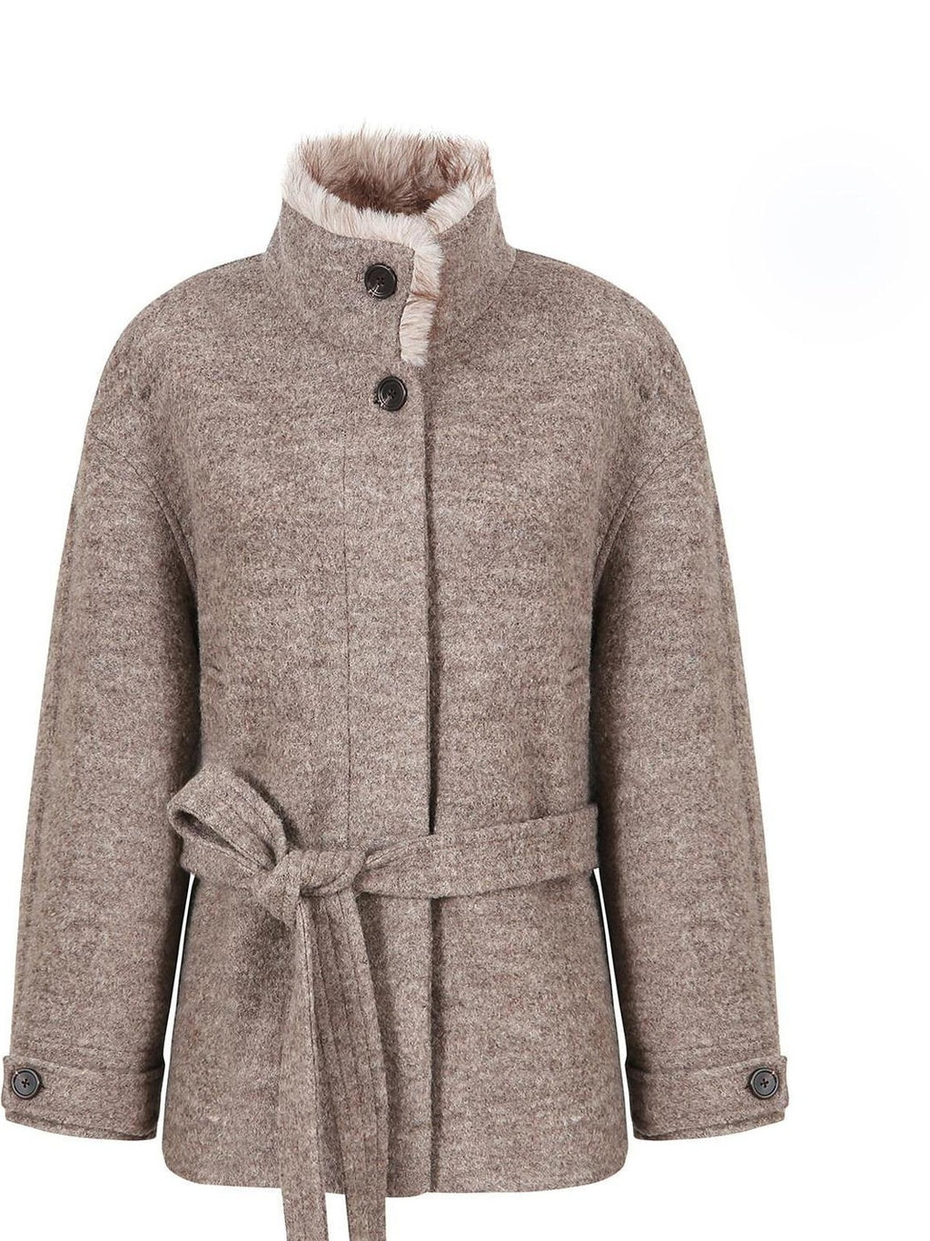 fano 70 Wool 30 Polyester Light Brown Women Korean Commuter Stand Collar Wool Coats