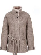 fano 70 Wool 30 Polyester Light Brown Women Korean Commuter Stand Collar Wool Coats