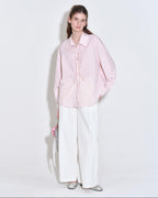 fano Shape Retention Lyocell Blend Korean Work Loose Turn Collar Pink Women Blouses