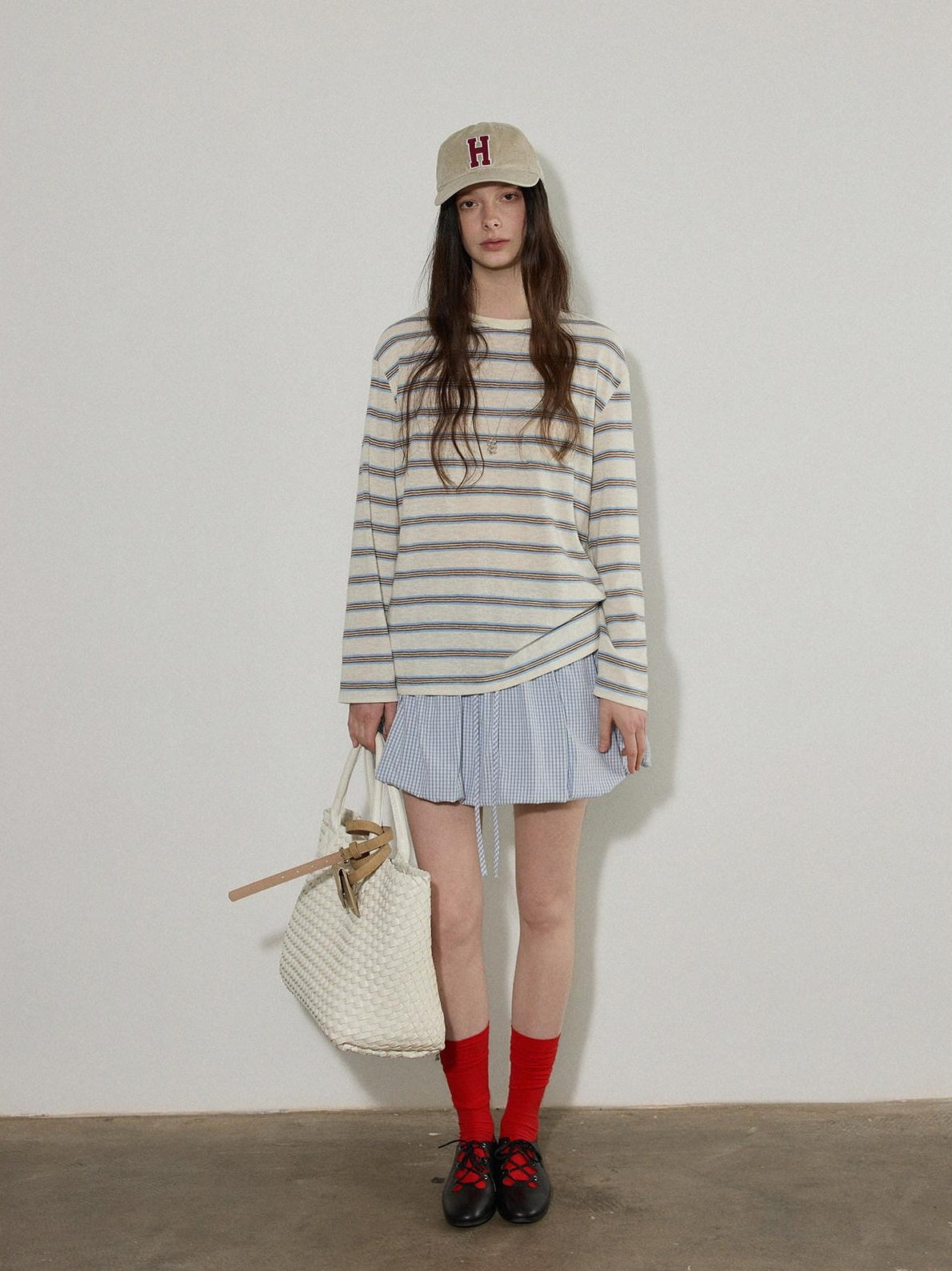 Lofi choose Polyester Blend Colorblock Blue Stripe Relaxed Crew Neck Long Sleeve T-Shirts