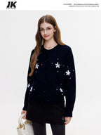ikyou Thermal Commuter Straight Embroidered Women Acrylic Blend Black Cardigan Sweaters