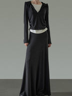 unspoken Soft Viscose Two Piece Hooded Zip Up Loose Minimal Female Deep Gray Lounge Sets