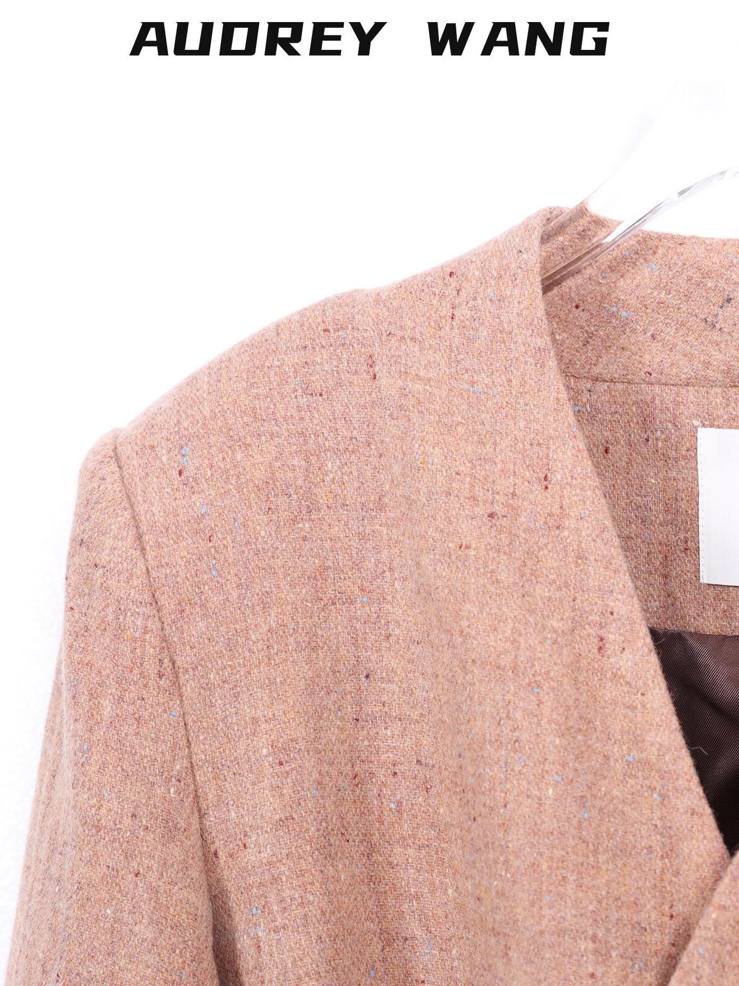 audreyyang Soft Lambswool Relaxed Fit Belted V-neck For Women Light Coffee Blazers