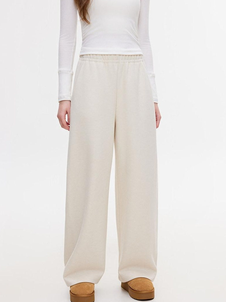 ikyou Wrinkle Resistant Asymmetric High Waist Loose Straight Commuter Beige Sweatpants