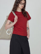 fano Soft Cotton Korean Slim Crew Neck Short Sleeve Women Crop Tee Basic Crop Tops