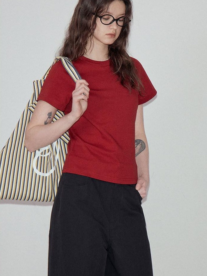fano Soft Cotton Korean Slim Crew Neck Short Sleeve Women Crop Tee Basic Crop Tops