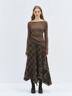 someonesometimes High Waist Vintage Irregular Hem Loose Fit Olive Check Casual Women Maxi Skirts