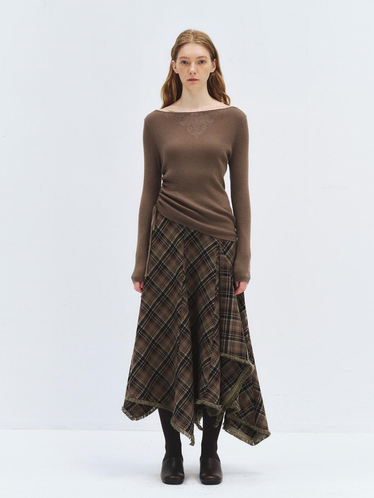 someonesometimes High Waist Vintage Irregular Hem Loose Fit Olive Check Casual Women Maxi Skirts