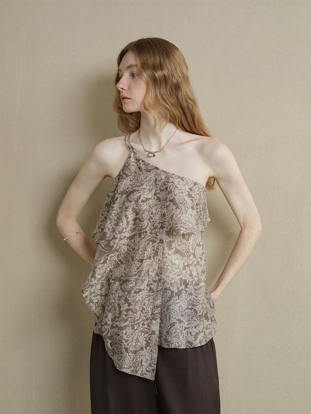 someonesometimes Lightweight Wool Blend Original Ruffle Loose Fit Women Striped Paisley Camisoles