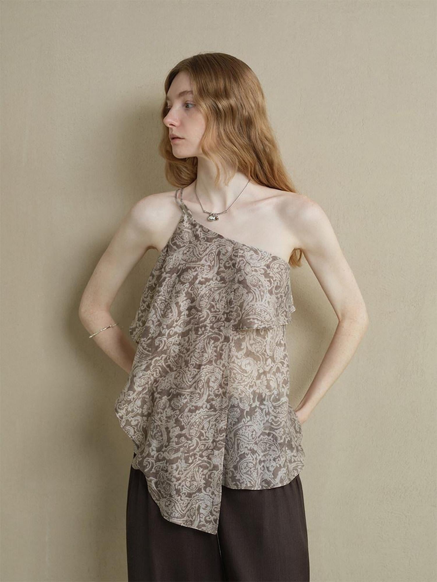 someonesometimes Lightweight Wool Blend Original Ruffle Loose Fit Women Striped Paisley Camisoles