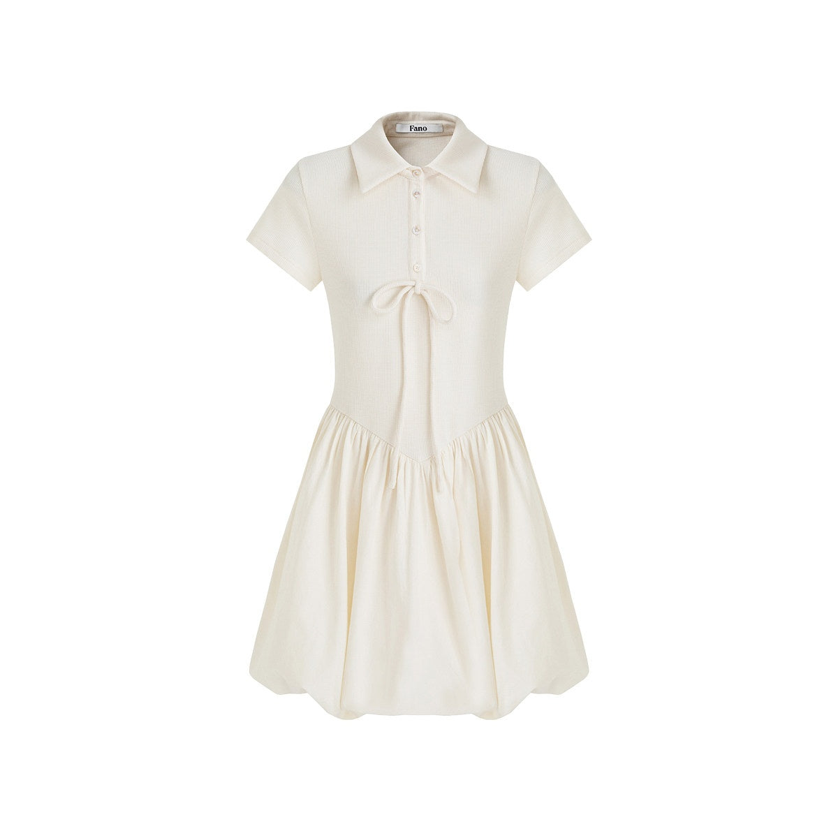 fano_Stretch_Short_Sleeve_Polo_Cocoon_Bubble_Skirt_Natural_Waist_Beige_Midi_Dresses_MISSTT