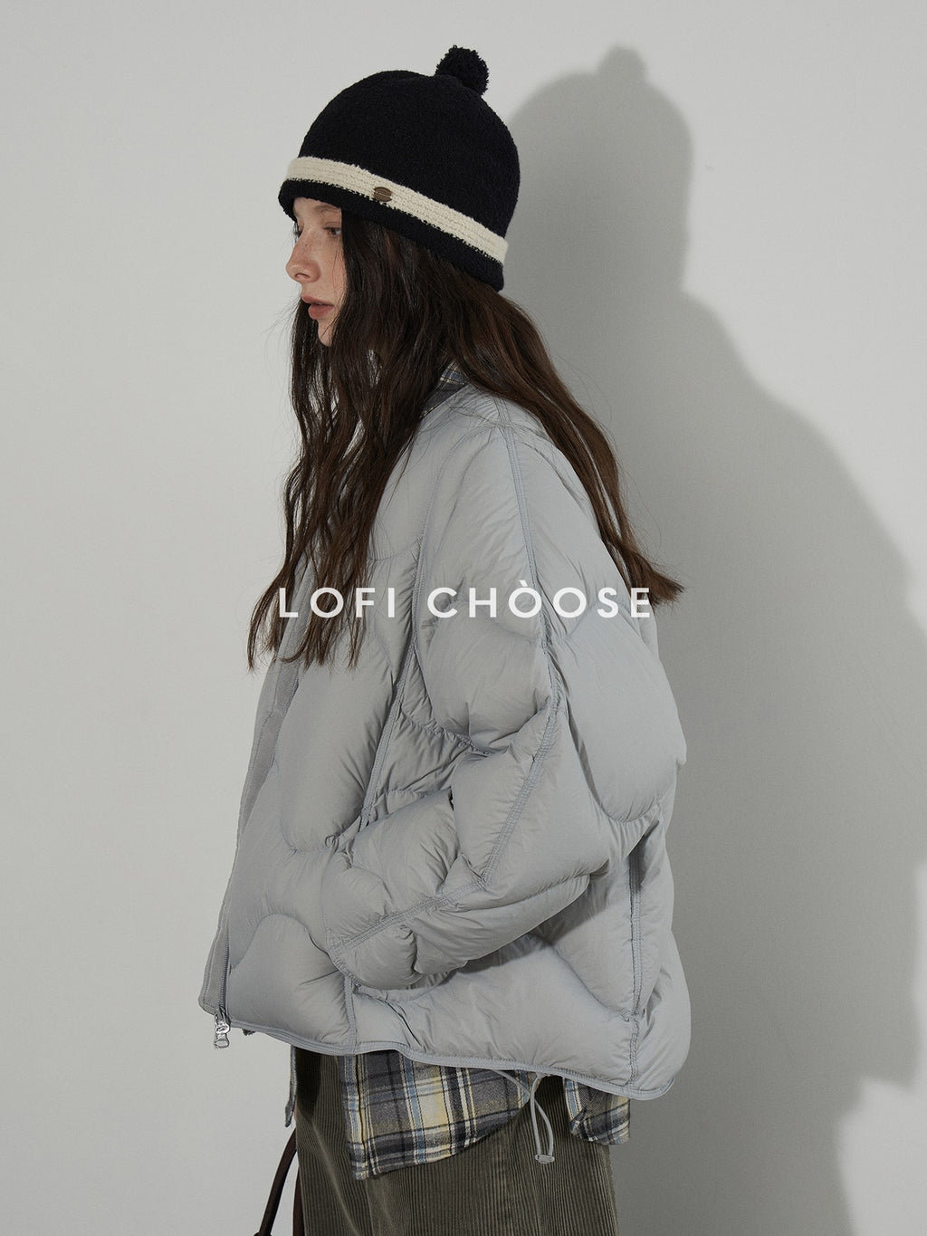 Lofi choose Ultra Warm 90 Percent White Duck Down Loose Commuter Wavy Zip Down Jackets