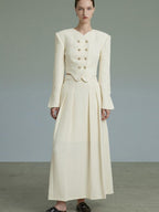 unspoken Original Design Double Breasted Cream Straight Fit Long Sleeve Top & Skirt Sets