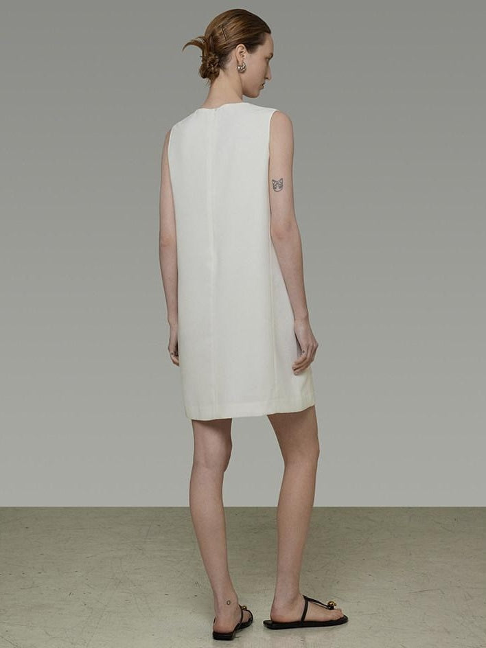 unspoken Minimal Sleeveless Natural Waist Structured Vest For Office Acetate Midi Dresses