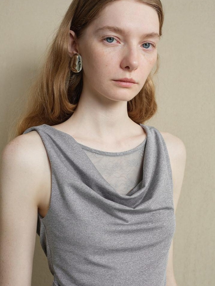 someonesometimes Slim Stretch Office Patchwork Two Piece Women Heather Gray Top & Skirt Sets