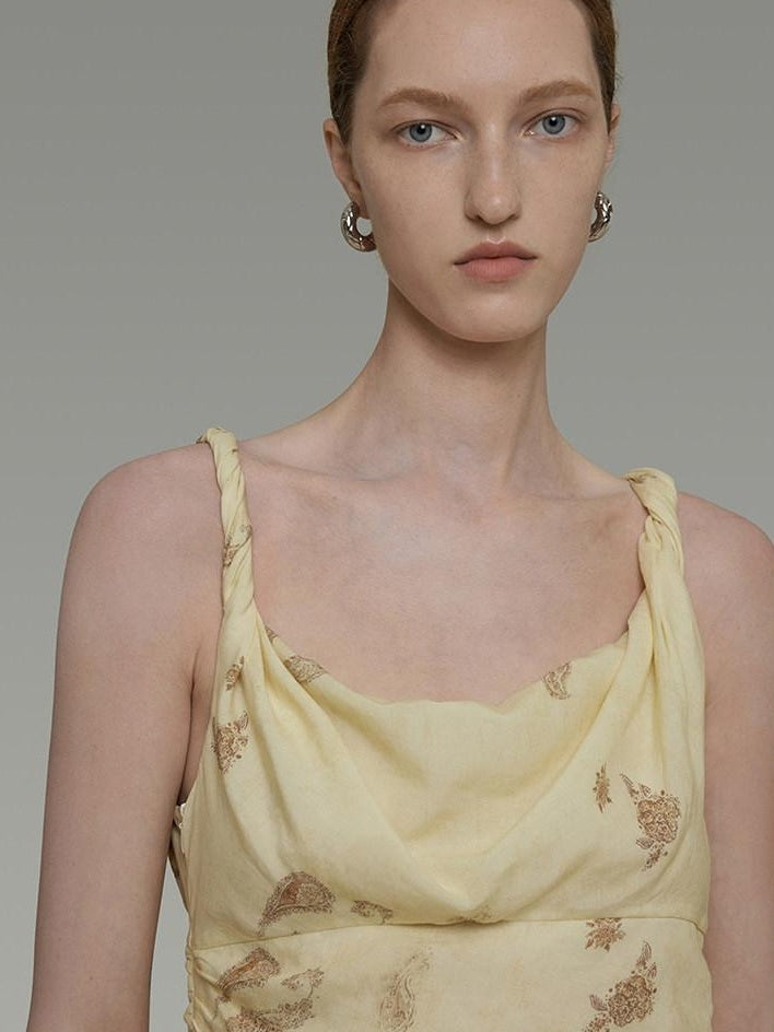 unspoken Office Minimalist Floral Cami A Line Natural Waist Tencel Maxi Dresses