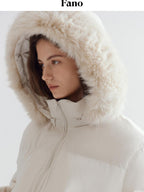 fano 90% White Duck Down Warm Hooded Korean Commuter High Waist Women Down Jackets