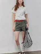Lofi choose High Waist Distressed Loose Fit Women Zip Washed Green Mid-Length Shorts