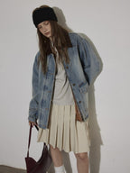 Lofi choose Cotton Colorblock Loose Fit Women Button Midlength Blue Denim Jackets