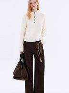 fano Wool Cashmere Blend Breathable Loose Half Open Collar Women Cardigans