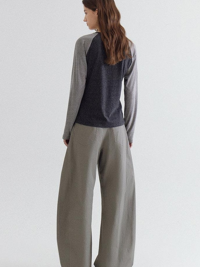 fano High Waist Cotton Pocket Loose Commuter Ladies Gray Green Wide Leg Pants