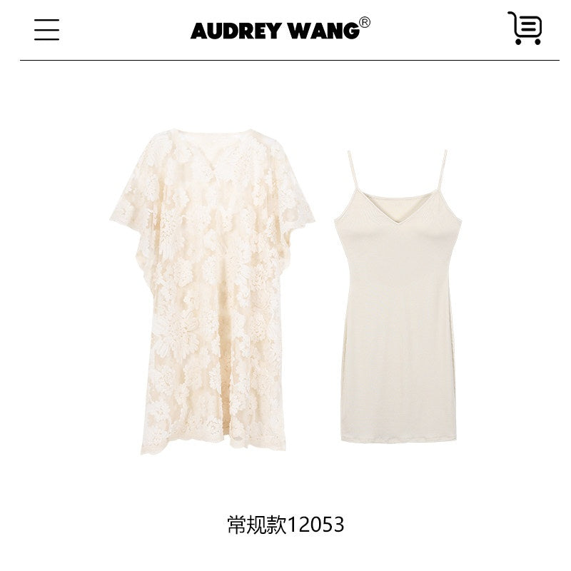 audreyyang_Comfortable_Polyester_Insta_Loose_Fit_V-neck_Short_Sleeve_A_Line_Maxi_Dresses_MISSTT
