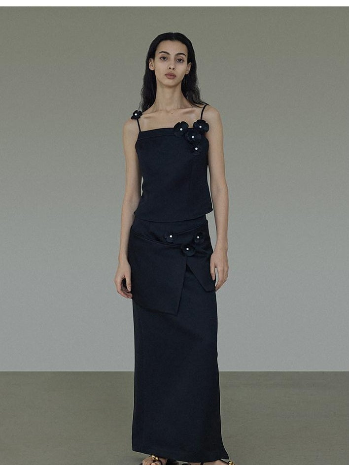 unspoken High Waist Ruffle Commuter Straight H Line Knit Polyester Women Maxi Skirts