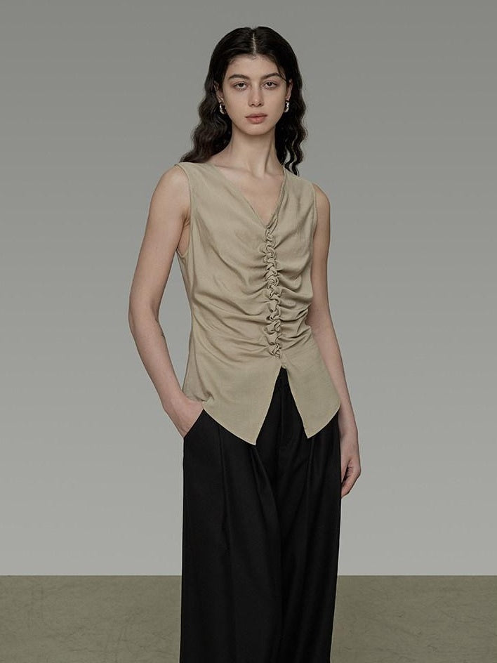 unspoken Ruched Soft Viscose Loose Workwear Women Khaki Solid Off Shoulder Crop Tops