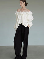 unspoken Breathable Viscose Ruffle Collar Loose Minimal Office Women Pullover Blouses