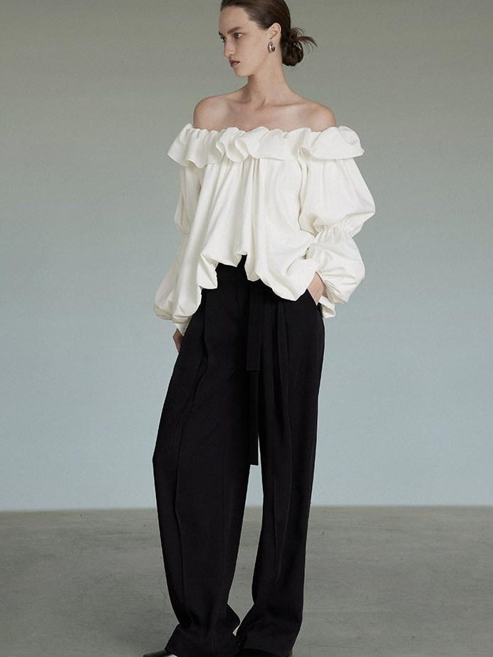 unspoken Breathable Viscose Ruffle Collar Loose Minimal Office Women Pullover Blouses