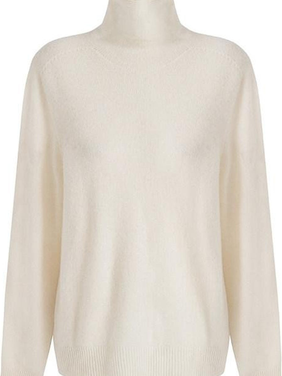 fano 100 Percent Wool High Neck Straight Minimalist Commuter Women Pullover Sweaters