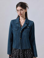 ikyou Cotton Blend Casual Regular Fit Short Button Blue Women Denim Jackets