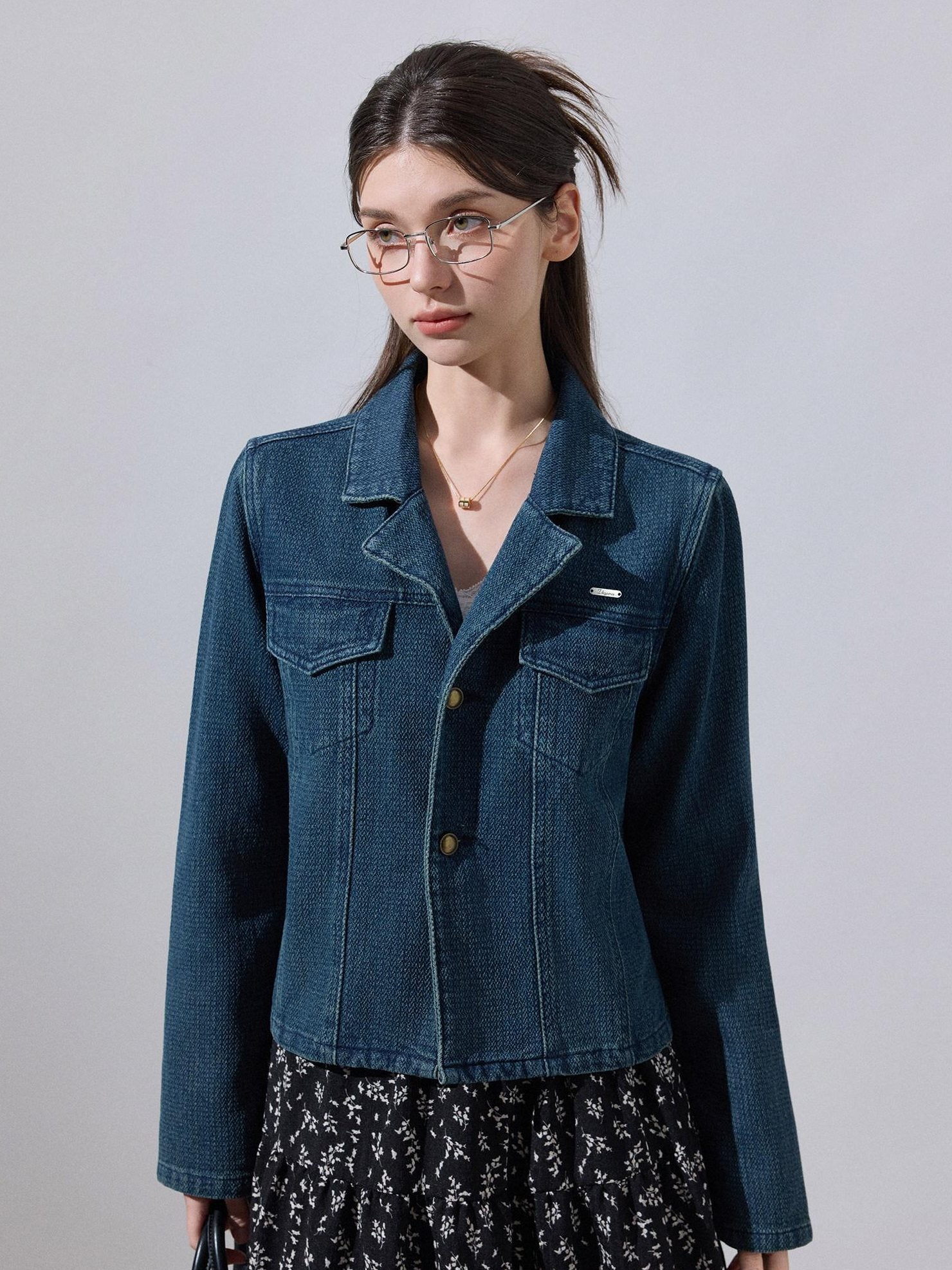 ikyou Cotton Blend Casual Regular Fit Short Button Blue Women Denim Jackets