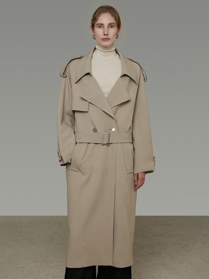 unspoken Online Exclusive Minimalist Loose Fit Midlength Light Khaki Women Trench Coats