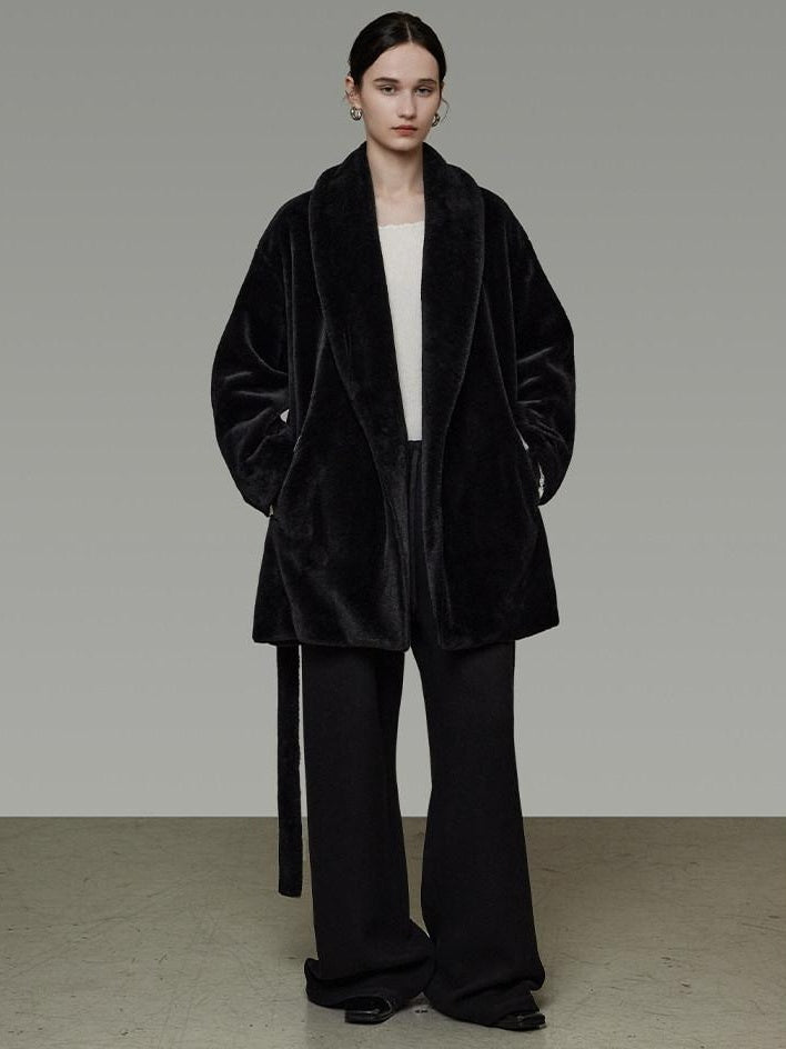 unspoken Warm V-neck Minimal Commuter Loose Midlength Women Everyday Black Long Coats