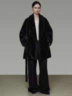 unspoken Warm V-neck Minimal Commuter Loose Midlength Women Everyday Black Long Coats