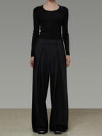 unspoken High Waist Breathable Black Minimalist Zipper Fly Women Wide Leg Pants