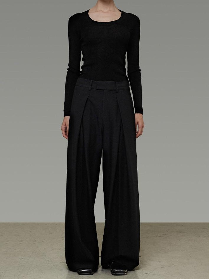 unspoken High Waist Breathable Black Minimalist Zipper Fly Women Wide Leg Pants