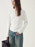 fano Soft Faux Cashmere Commuter Loose Fit Women Round Neck Long Sleeve T-Shirts