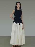 unspoken Colorblock High Waist Minimalist A Line Round Neck Office Ready Maxi Dresses