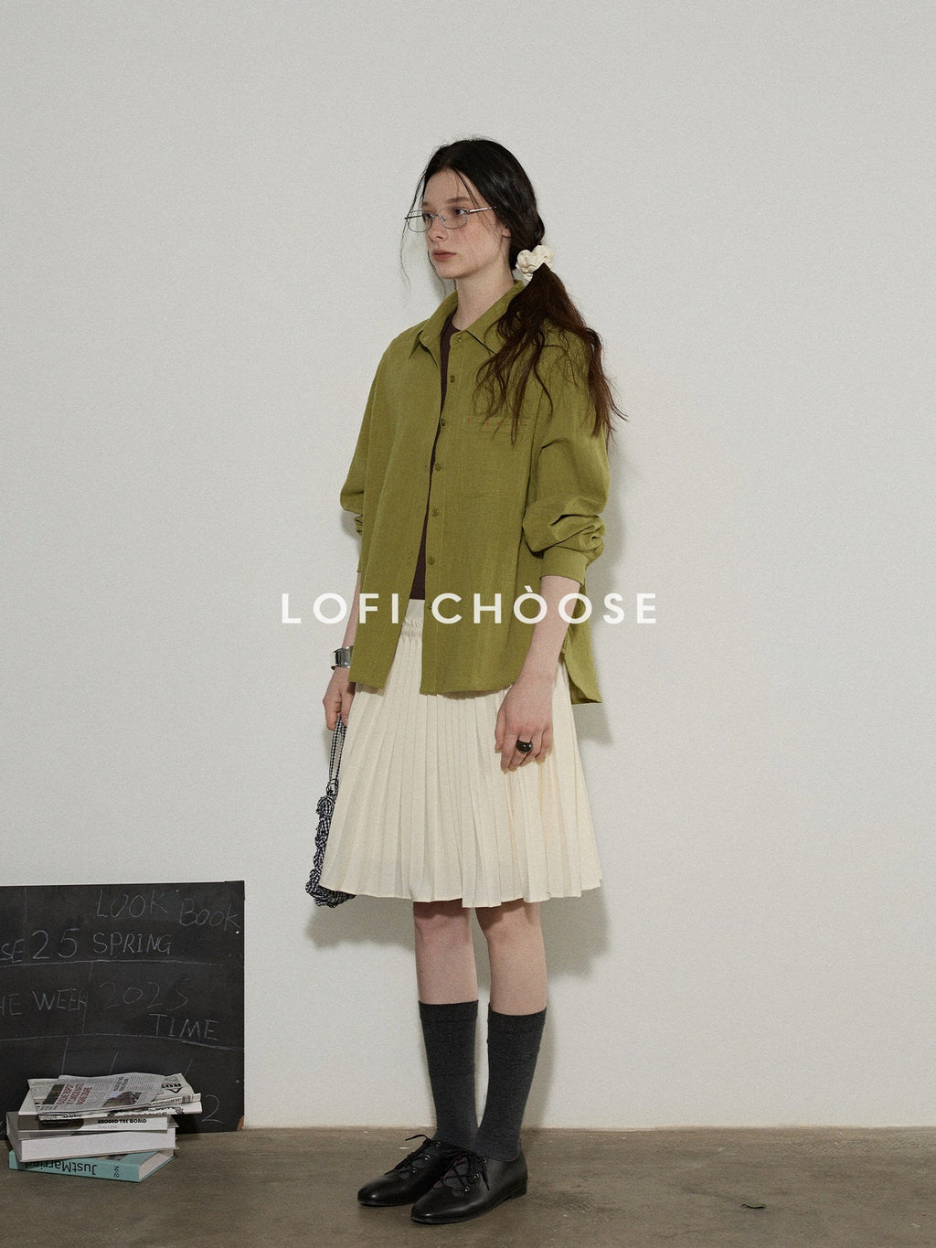 Lofi choose High Waist Pleated A Line Office Ready Women Black Ivory Polyester Mini Skirts